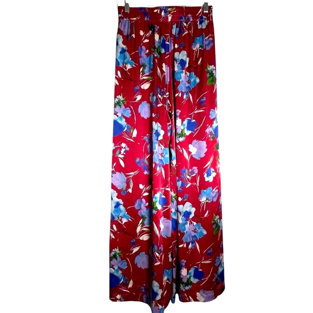 Christy Lynn ‘Jade’ Crimson Fleur Silk Wide Leg Elastic Waist Pant Size Small - Picture 3 of 10